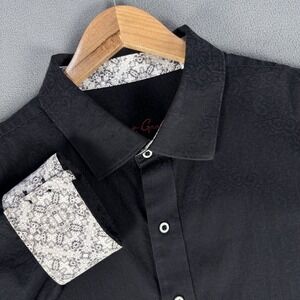 Robert Graham Shirt Mens 2XL Black Floral Jacquard Abstract Flip Cuff Goth